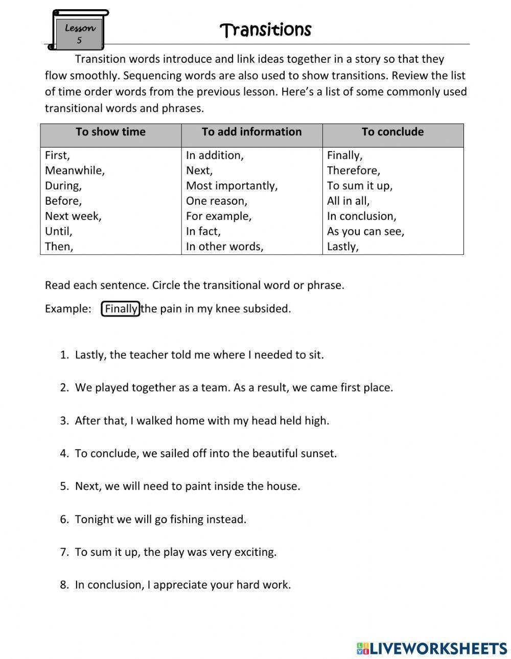 Transitional Phrases Worksheet Worksheets Library Transitional Phrases Worksheet Worksheets Library