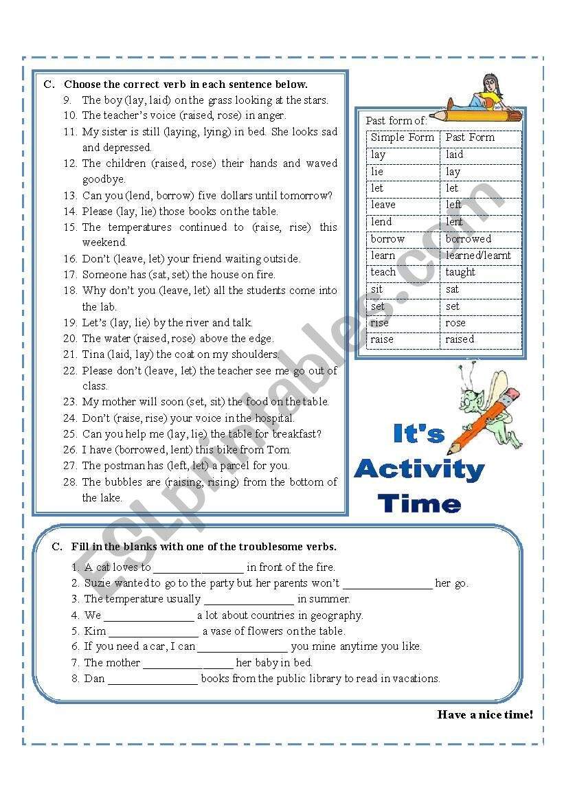Troublesome Verbs ESL Worksheet By Missola