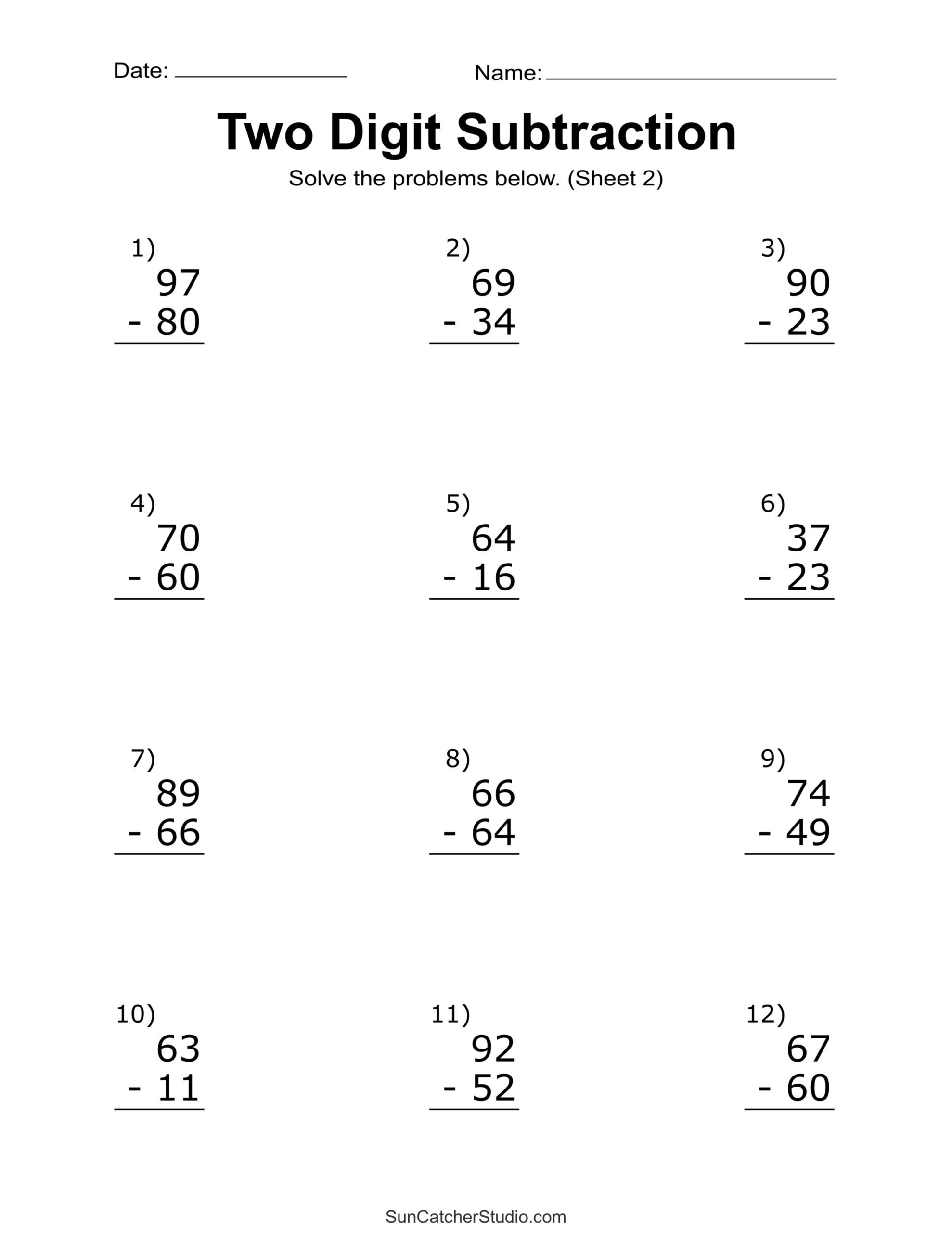 Two Digit Subtraction Worksheets Printable Math Drills Free Printables Lettering SVG Files Tools Apps Third Grade Math Worksheets PDF Free Download
