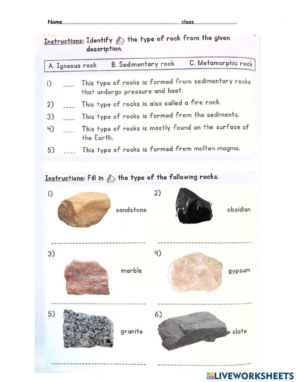 Types Of Rock Worksheet Worksheets Library