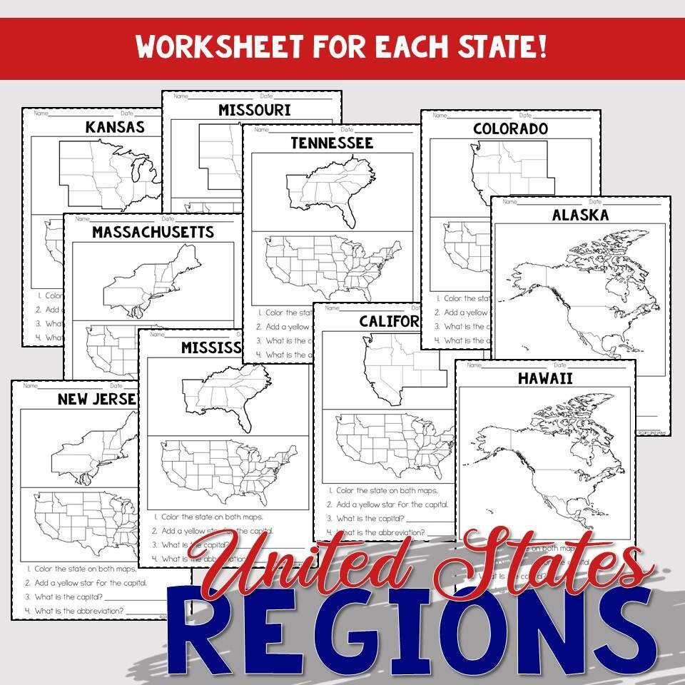 5 Regions Of The United States Printable Map For Kids
