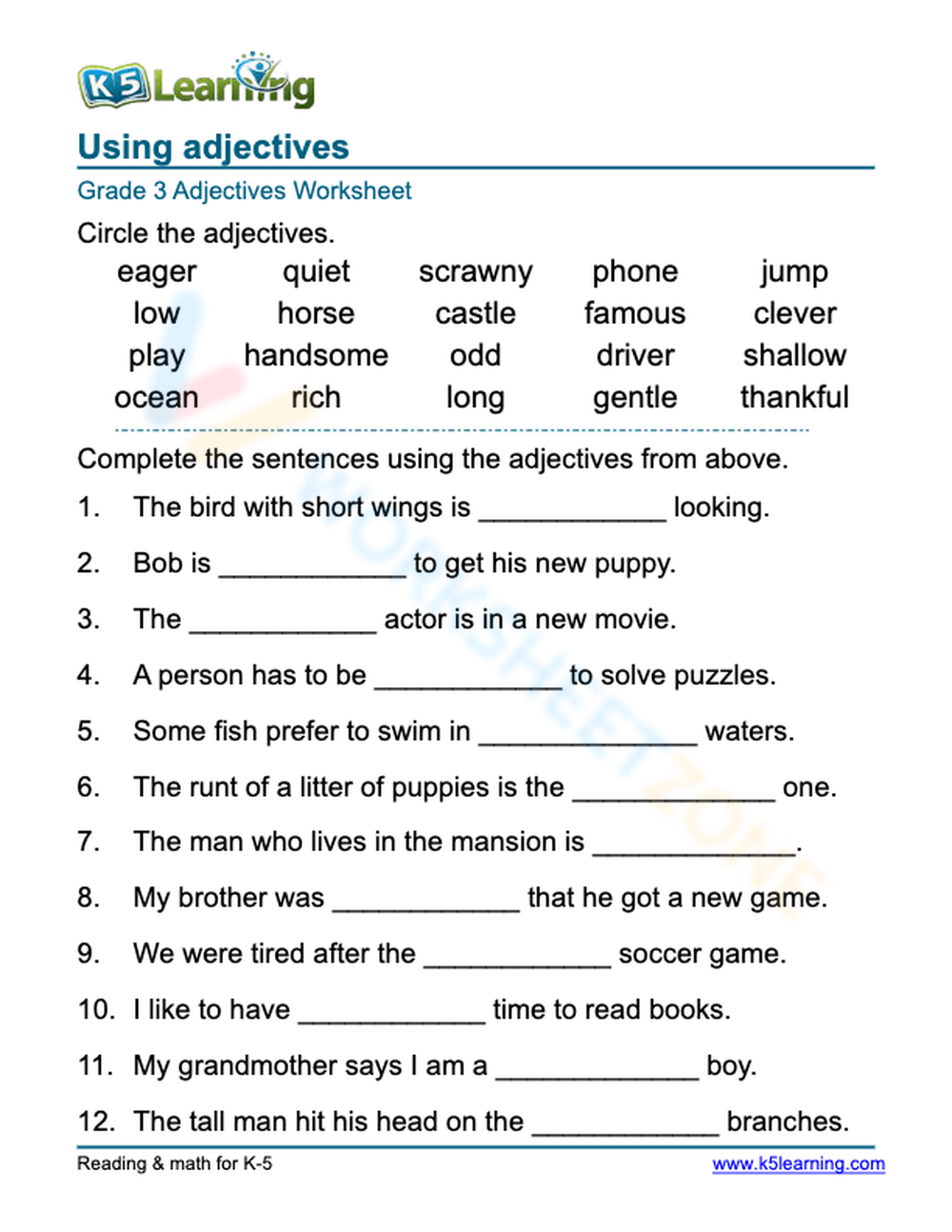 Fill In The Blanks Proper Adjectives Worksheet ReadingVine