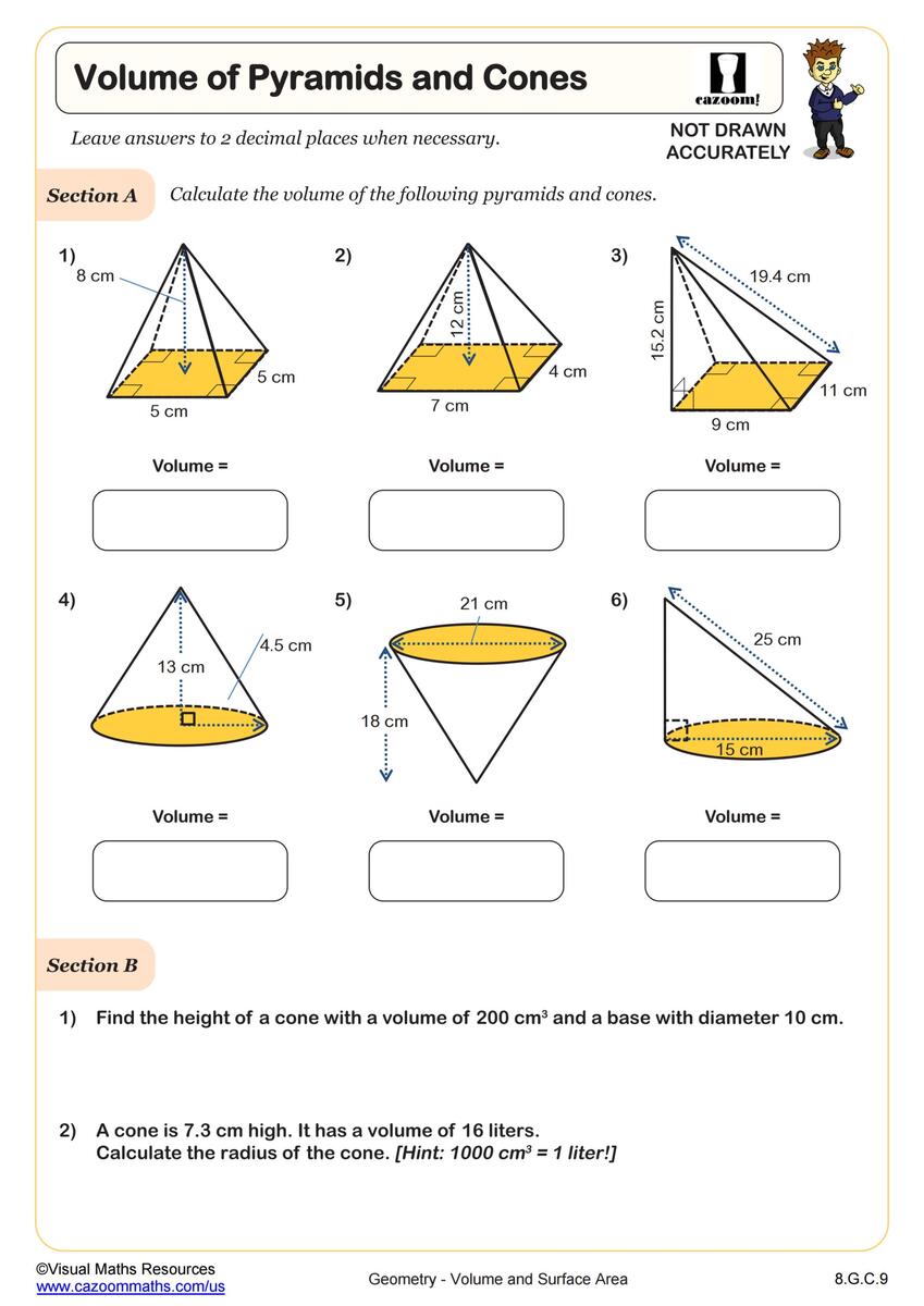 Volume Of Pyramids And Cones Worksheet Fun And Engaging 8th Grade PDF Worksheets Cazoom Math