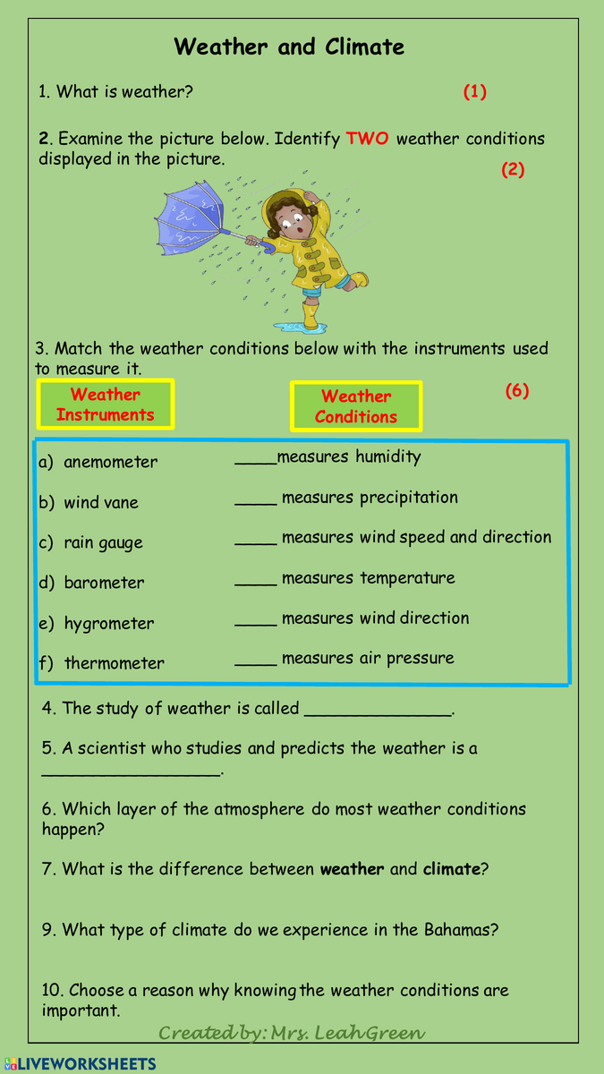 Weather And Climate Worksheet Weather And Climate Worksheet WordMint Worksheets Library