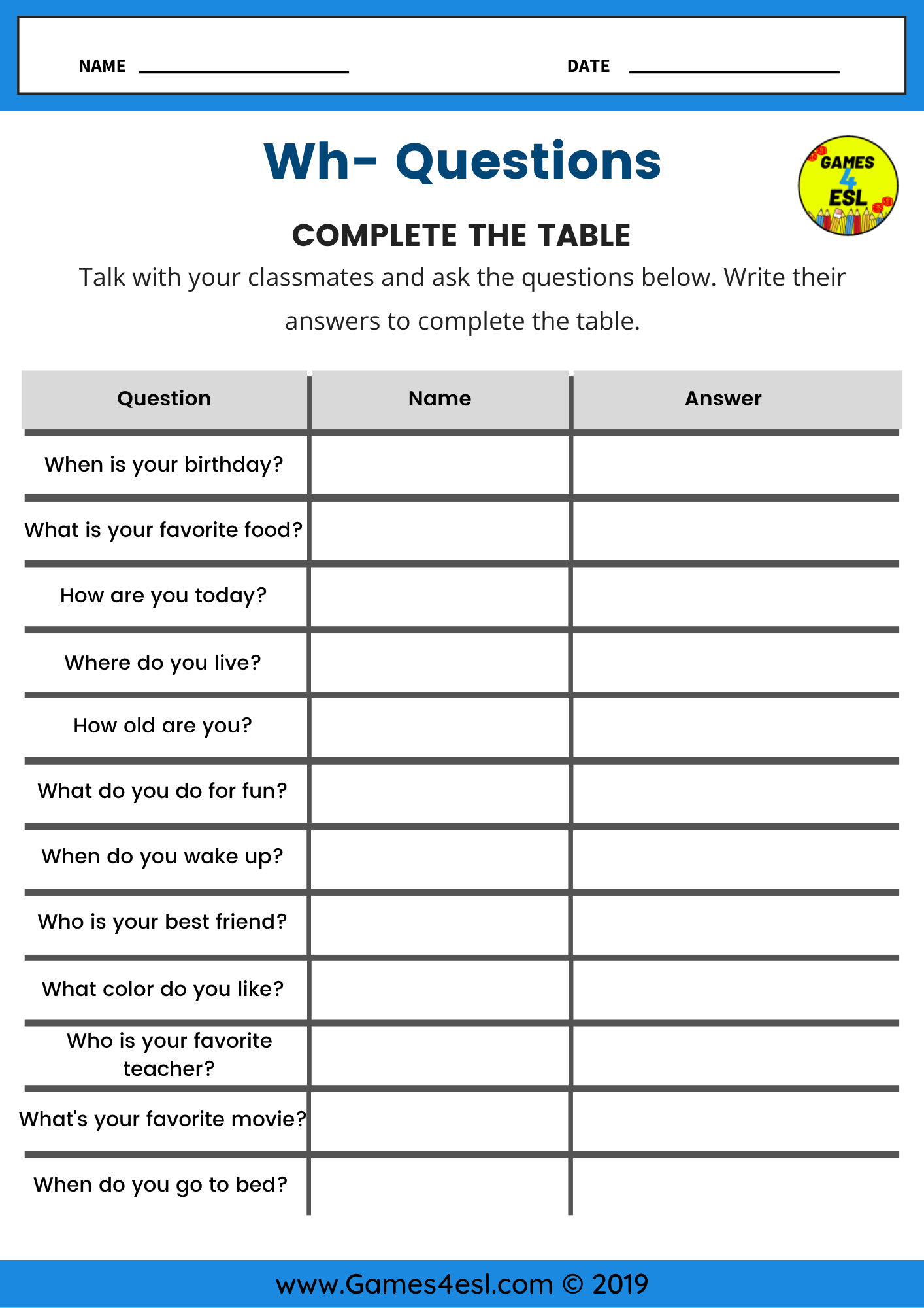 Wh Questions Worksheets Practice Who What When Where Why Which And How Games4esl