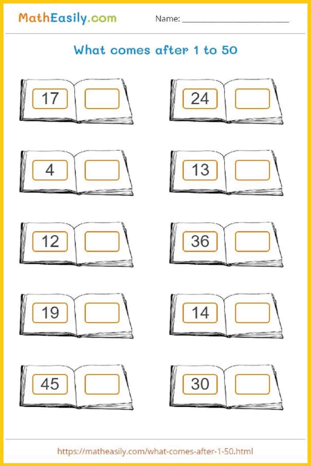 WHAT COMES AFTER Numbers 1 To 50 Worksheets Games