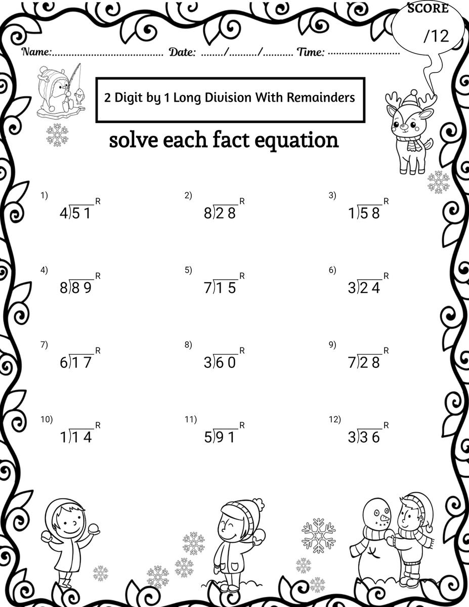 Winter 2 Digit By 1 Digit Long Division Worksheets No Remainders Made By Teachers