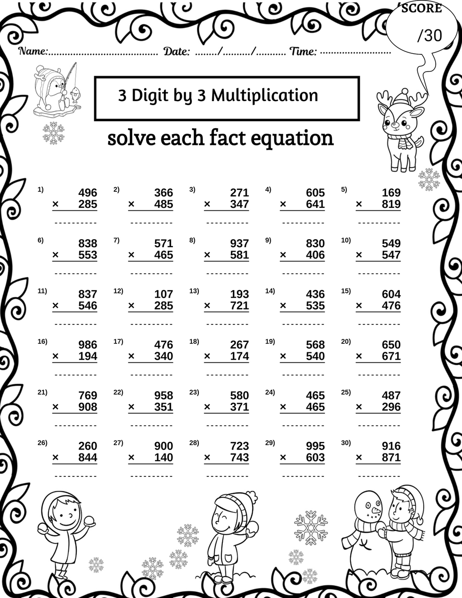 Winter 3 Digit By 3 Digit Multiplication Worksheets Missing Numbers Worksheets Made By Teachers