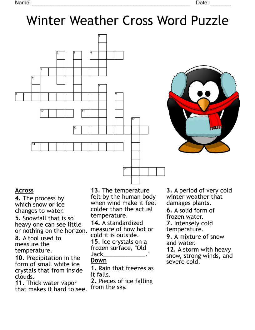 Winter Weather Cross Word Puzzle WordMint Winter Weather Cross Word Puzzle WordMint