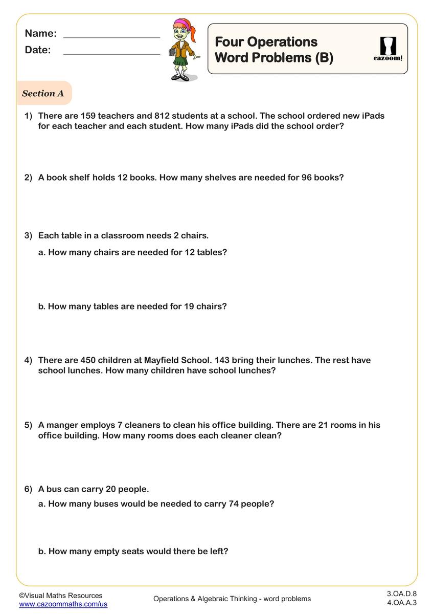 Word Problems Worksheets With Answers Printable PDF Math Worksheets Cazoom Math