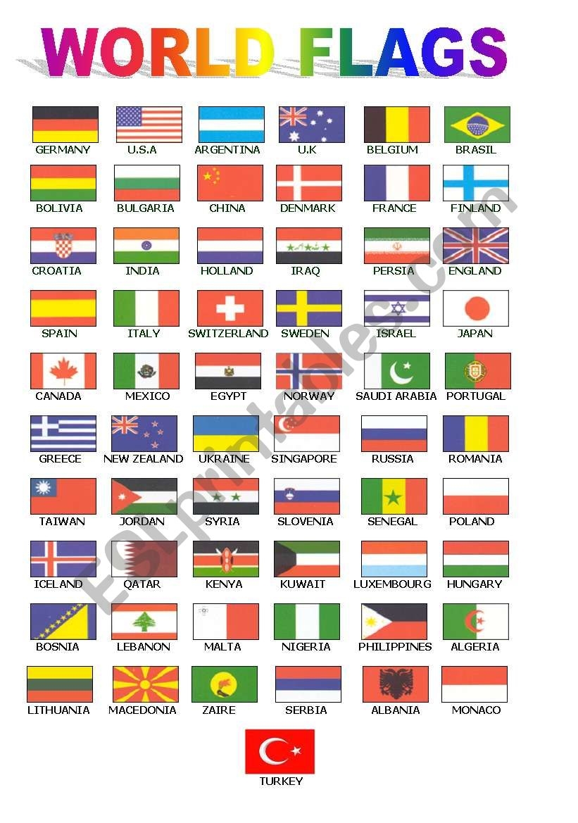 World Flags For Class Board ESL Worksheet By UgiTeacher Flags Of The World Printable Worksheets For Geography Fun More