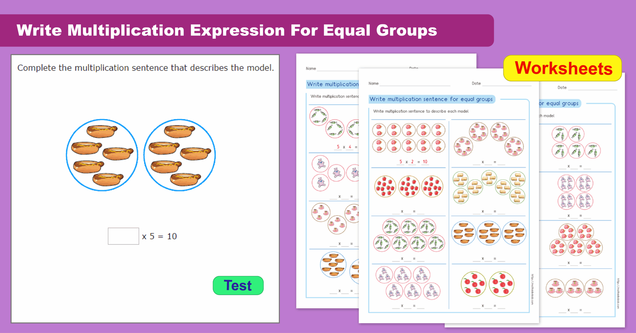 Equal Groups As Multiplication Examples Solutions Videos Worksheets Library